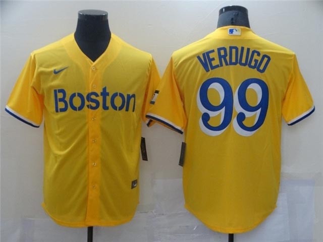 Boston Red Sox #99 Alex Verdugo Gold With Name 2021 City Connect Cool Base Jersey