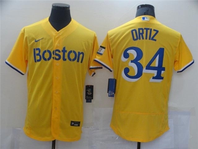 Boston Red Sox #34 David Ortiz Gold With Name 2021 City Connect Flex Base Jersey