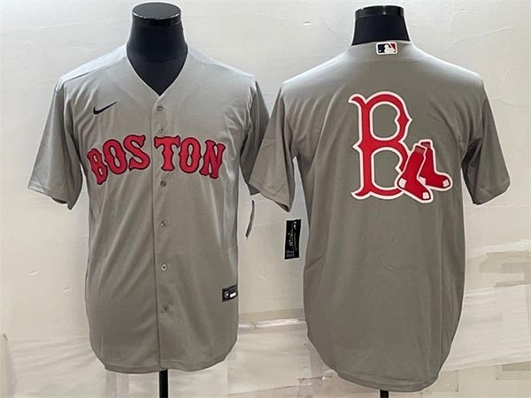 Men's Boston Red Sox Gray Team Big Logo Cool Base Stitched Jersey