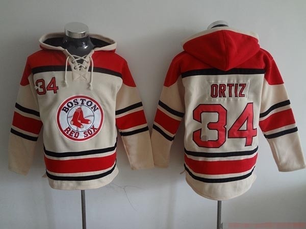 MLB Boston Red Sox #34 David Ortiz Cream All Stitched Hooded Sweatshirt