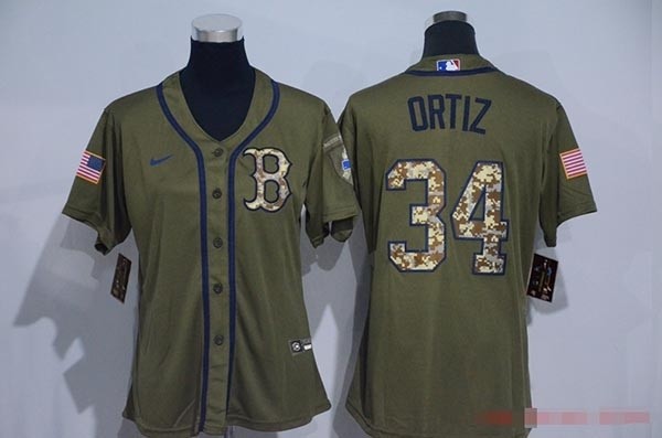 Women Boston Red Sox #34 David Ortiz Olive 2020 Nike Cool Base Jersey