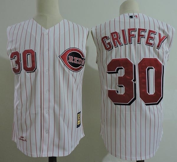 Men's Throwback Cincinnati Reds #30 Ken Griffey Jr. White Sleeveless Jersey