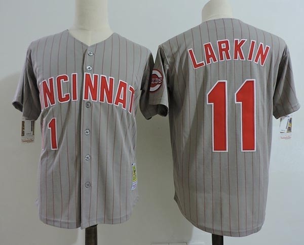 Men's Throwback Cincinnati Reds #11 Barry Larkin Grey Cooperstown Collection Jersey