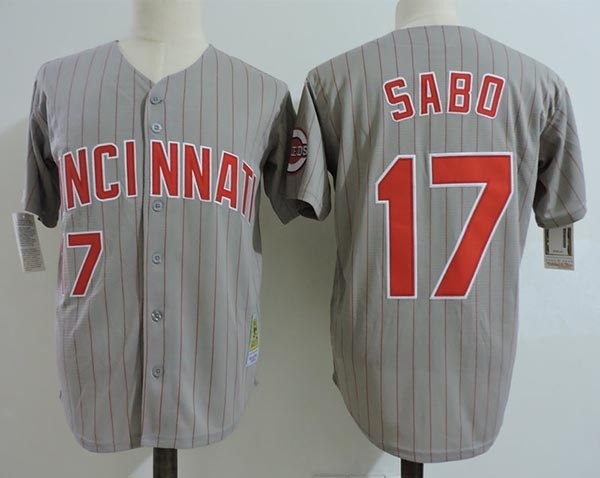 Men's Throwback Cincinnati Reds #17 Chris Sabo Grey Cooperstown Collection Jersey