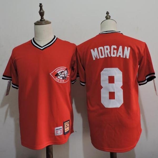 Men's Throwback Cincinnati Reds #8 Joe Morgan Red Cooperstown Collection Jersey