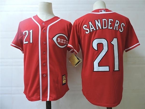 Men's Throwback Cincinnati Reds #21 Deion Sanders Red Cooperstown Collection Jersey