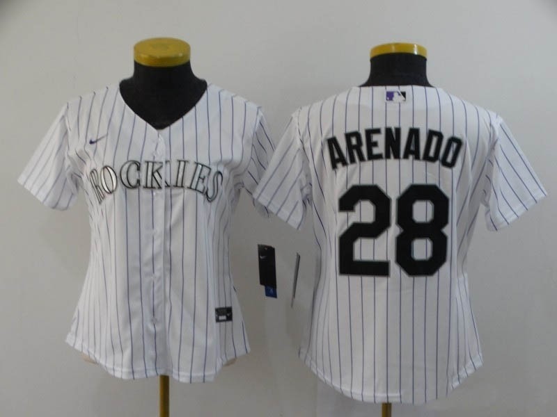 Women Colorado Rockies #28 Nolan Arenado White 2020 Nike Cool Base Jersey