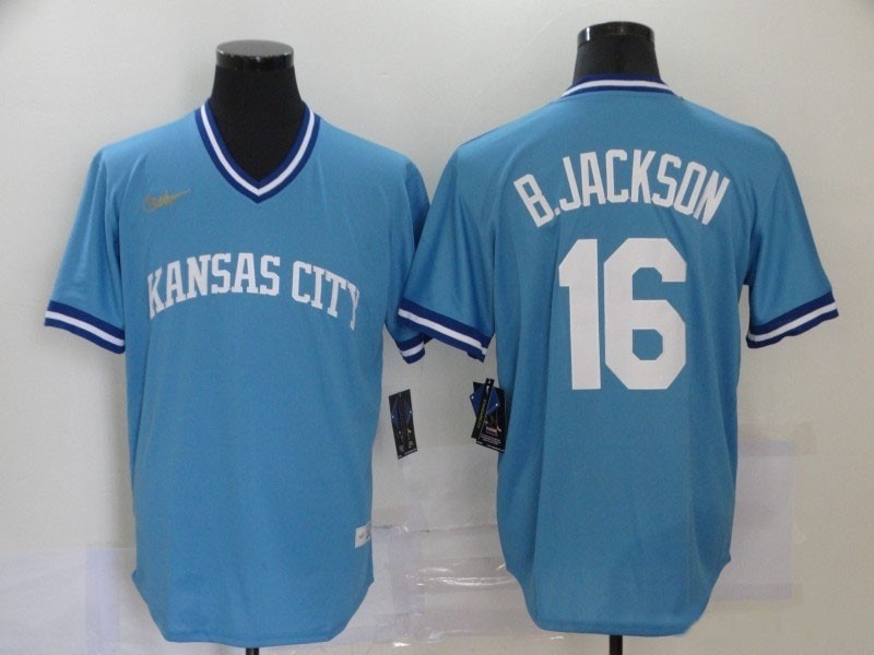 MLB Kansas City Royals #16 Bo Jackson Sky Blue Nike Throwback Jersey