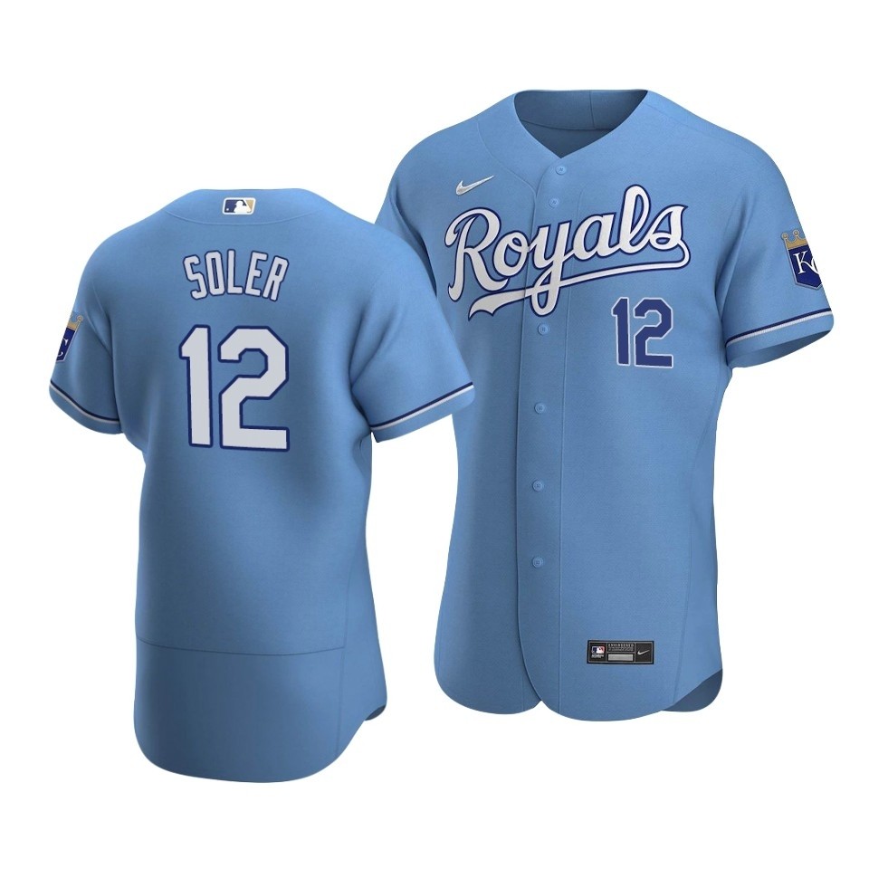 Men's Kansas City Royals #12 Jorge Soler Nike Light Blue Alternate 2020 Authentic MLB Jersey