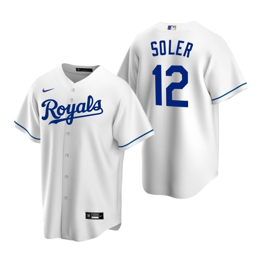 Men's Kansas City Royals #12 Jorge Soler Nike White Home 2020 Coolbase Jersey