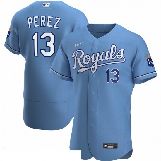 Men's Kansas City Royals #13 Salvador Perez Nike Light Blue Alternate 2020 Authentic MLB Jersey