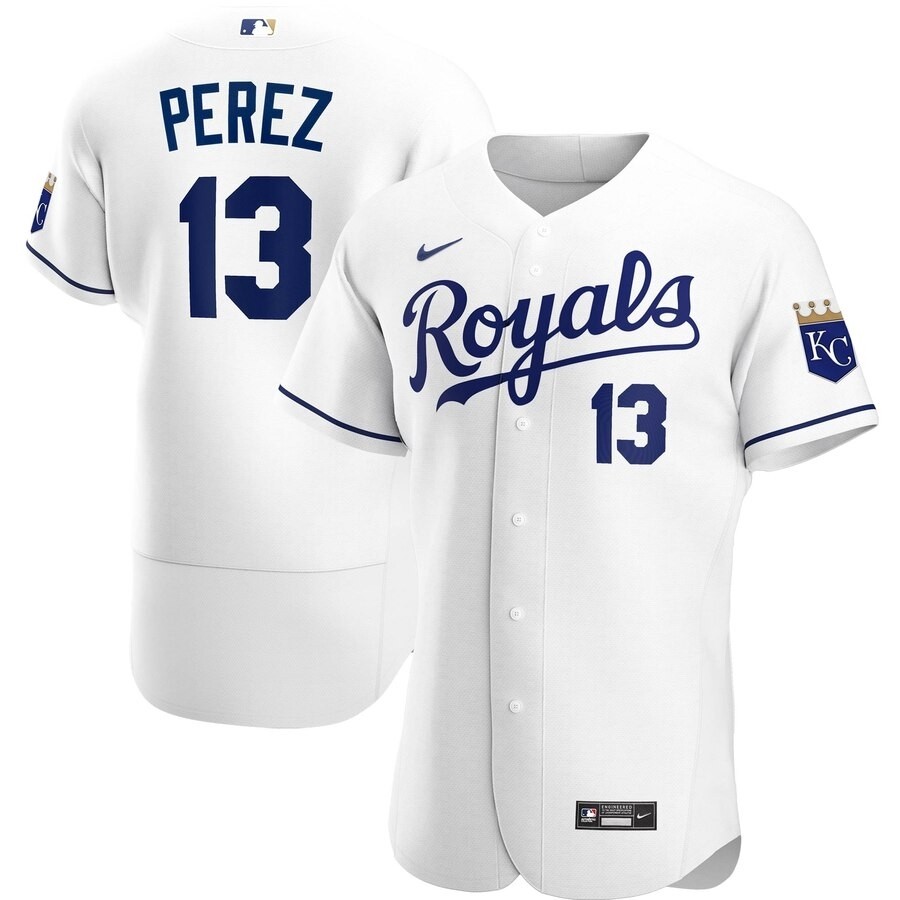 Men's Kansas City Royals #13 Salvador Perez Nike White Home 2020 Authentic Player MLB Jersey