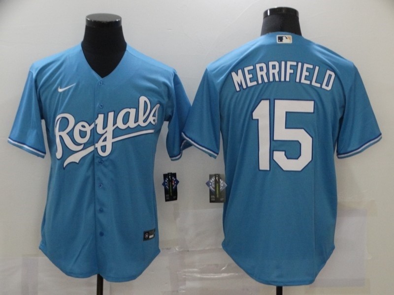 Men's Kansas City Royals #15 Whit Merrifield Nike Light Blue Alternate 2020 Coolbase Jersey