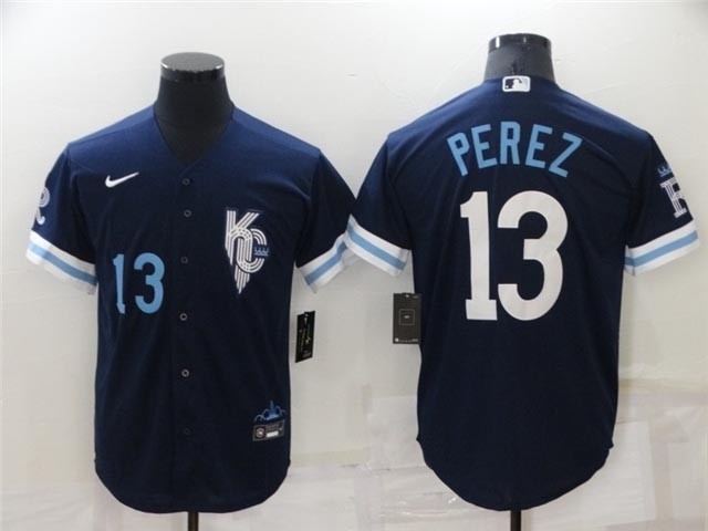 Kansas City Royals #13 Salvador Perez 2022 Navy City Connect with front Number Cool Base Jersey