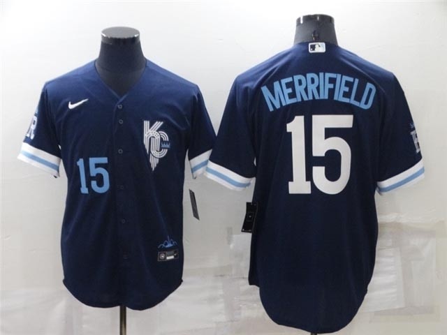 Kansas City Royals #15 Whit Merrifield 2022 Navy City Connect with front number Cool Base Jersey