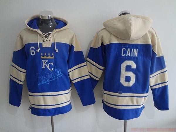 MLB Kansas City Royals #6 Lorenzo Cain Blue All Stitched Hooded Sweatshirt