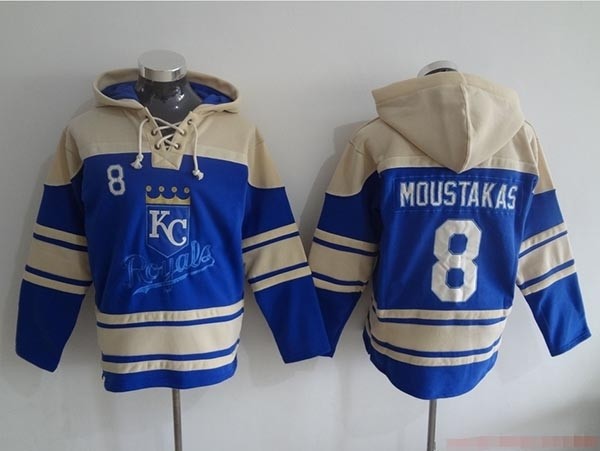 MLB Kansas City Royals #8 Mike Moustakas Blue All Stitched Hooded Sweatshirt