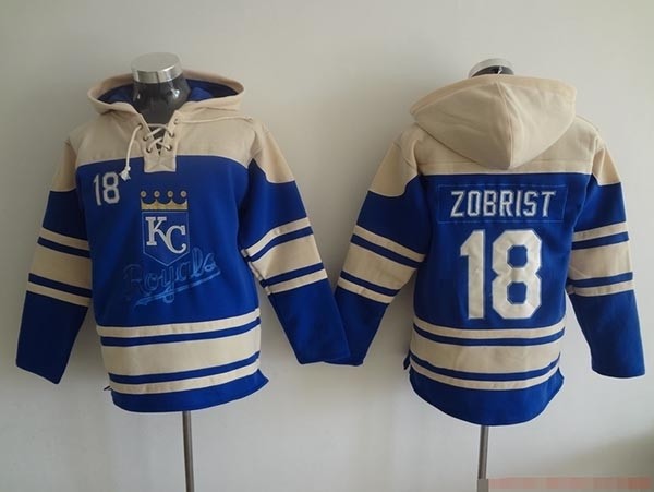 MLB Kansas City Royals #18 Ben Zobrist Blue All Stitched Hooded Sweatshirt