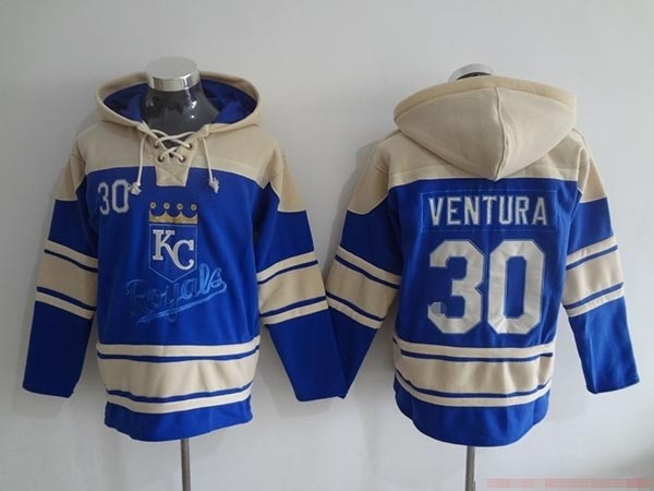 MLB Kansas City Royals #30 Yordano Ventura Blue All Stitched Hooded Sweatshirt