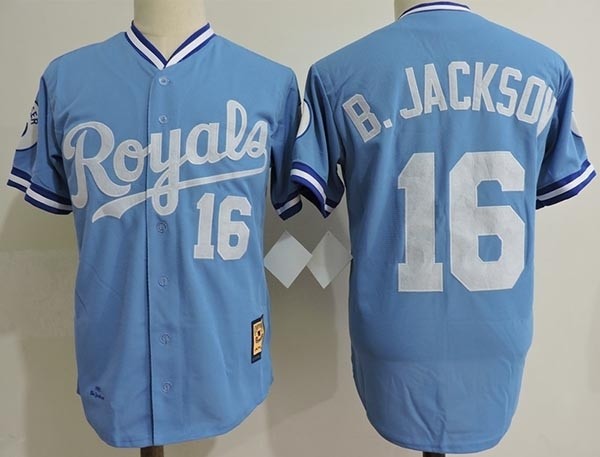 Men's Throwback Kansas City Royals #16 Bo Jackson Sky Blue Cooperstown Collection MLB Jersey