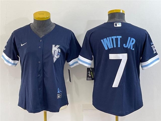 Women's Kansas City Royals #7 Bobby Witt Jr. 2022 Navy City Connect Cool Base Jersey