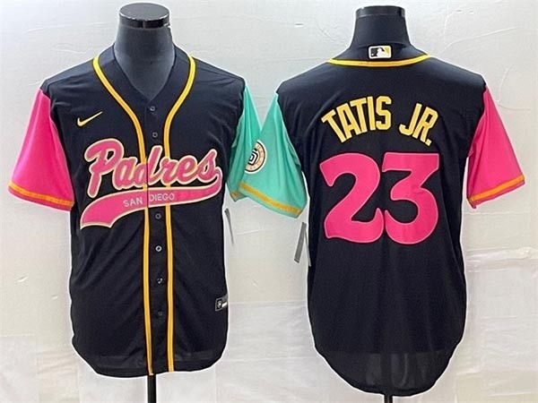 Men's San Diego Padres #23 Fernando Tatis Jr. Black-Pink Cool Base Stitched Baseball Jersey