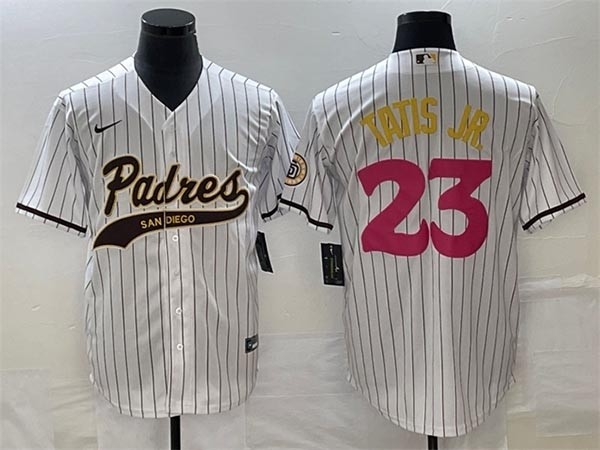 Men's San Diego Padres #23 Fernando Tatis Jr. White Stripe Cool Base Stitched Baseball Jersey