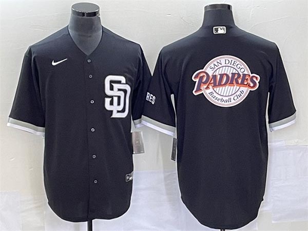 Men's San Diego Padres Black Team Big Padres Logo Cool Base Stitched Baseball Jersey