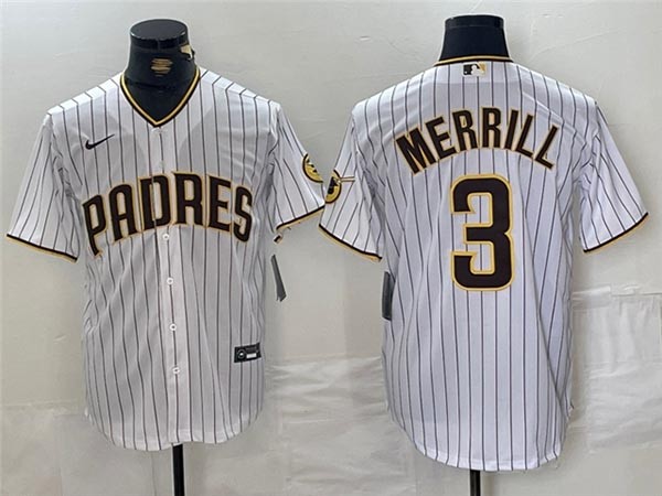 Men's San Diego Padres #3 Jackson Merrill White Pinstripe Limited Jersey