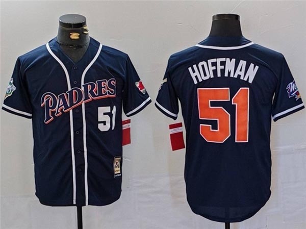 Men's San Diego Padres #51 Trevor Hoffman Throwback Navy Jersey