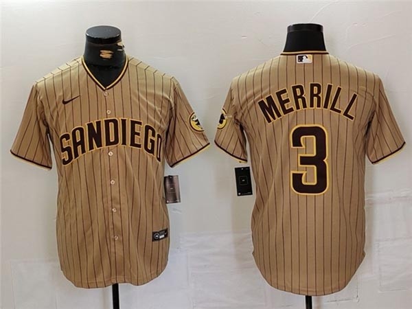 Men's San Diego Padres #3 Jackson Merrill Gray Pinstripe Limited Jersey