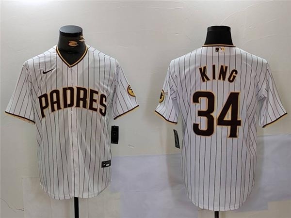 Men's San Diego Padres #34 Michael King White Pinstripe Limited Jersey