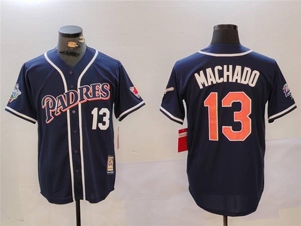 Men's San Diego Padres #13 Manny Machado Throwback Navy Jersey