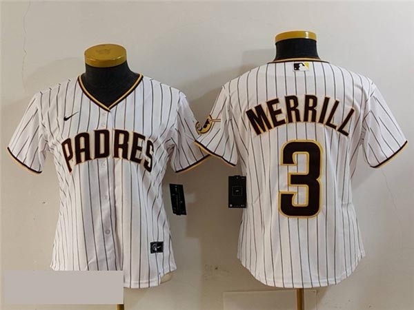 Women's San Diego Padres #3 Jackson Merrill Gray Pinstripe Cool Base Jersey