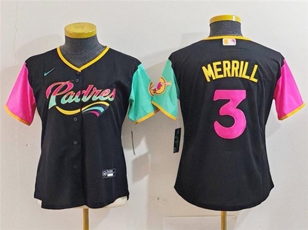 Women's San Diego Padres #3 Jackson Merrill Black City Connect Jersey