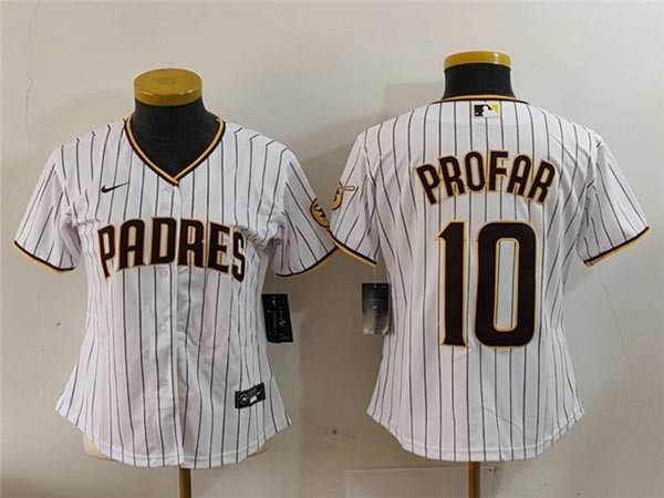 Women's San Diego Padres #10 Jurickson Profar White Pinstripe Limited Jersey