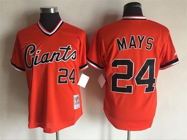 Men's San Francisco Giants #24 Willie Mays Throwback Orange Pullover Jersey