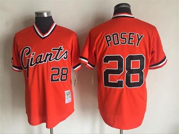 Men's San Francisco Giants #28 Buster Posey Throwback Orange Pullover Jersey