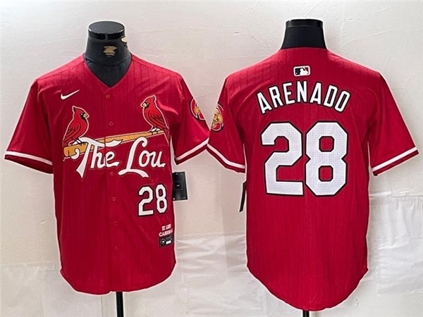 Men's St. Louis Cardinals #28 Nolan Arenado Red 2024 City Connect Limited Jersey