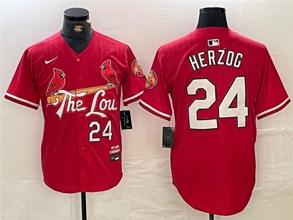 Men's St. Louis Cardinals #24 Whitey Herzog Red 2024 City Connect Limited Jersey