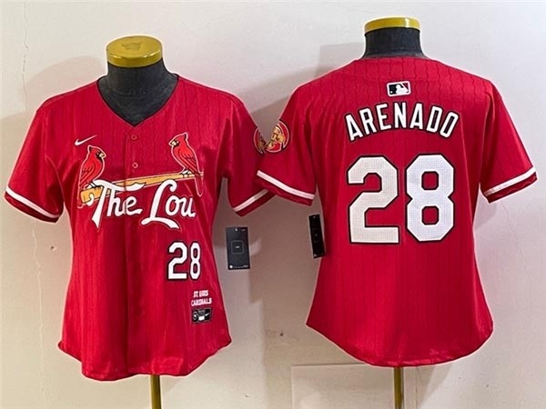 Women's St. Louis Cardinals #28 Nolan Arenado Red 2024 City Connect Limited Jersey