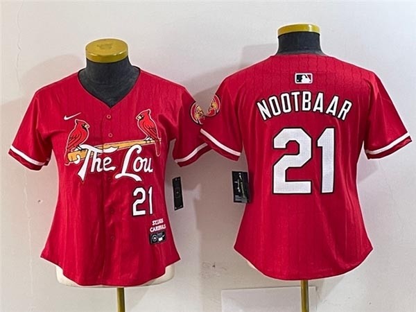 Women's St. Louis Cardinals #21 Lars Nootbaar Red 2024 City Connect Limited Jersey