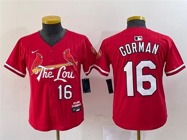 Youth St. Louis Cardinals #16 Nolan Gorman Red 2024 City Connect Limited Jersey