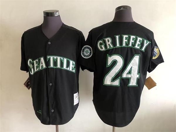 Men's Seattle Mariners #24 Ken Griffey Jr. Throwback Navy Jersey