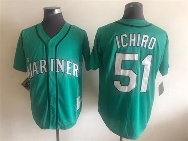 Men's Seattle Mariners #51 Ichiro Suzuki Throwback Green Jersey