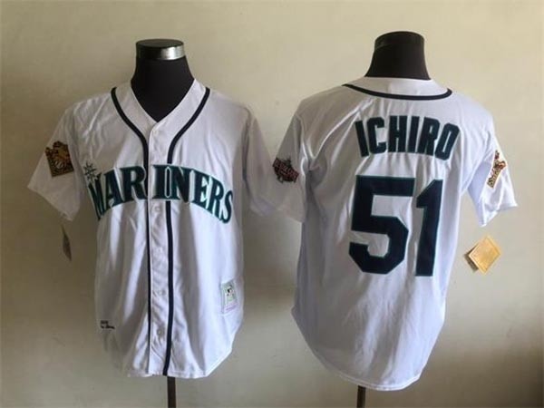 Men's Seattle Mariners #51 Ichiro Suzuki Throwback White Jersey