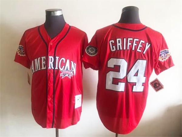 Men's Seattle Mariners #24 Ken Griffey Jr. Throwback Red Jersey