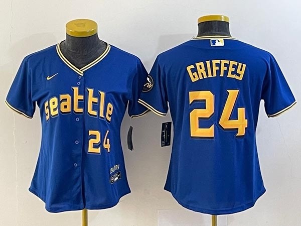 Women's Seattle Mariners #24 Ken Griffey Jr. Royal 2023 City Connect With front Number Stitched Baseball Jersey(Run Small)