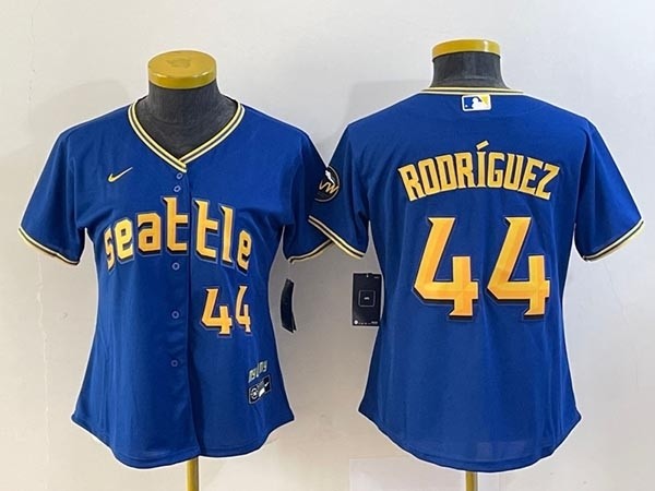 Women's Seattle Mariners #44 Julio Rodriguez Royal 2023 City Connect With front Number Stitched Baseball Jersey(Run Small)