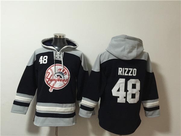 Men's New York Yankees #48 Anthony Rizzo Black Grey Ageless Must-Have Lace-Up Pullover Hoodie